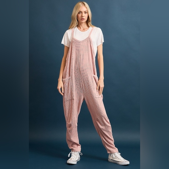 Wasabi + Mint Pants - 🐼#1248 WASABI + MINT Rose Petal Wave Ribbed Relaxed Overalls